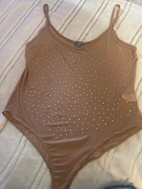 Charlotte Russe Nude Rhinestone-Embellished Bodysuit Top XL